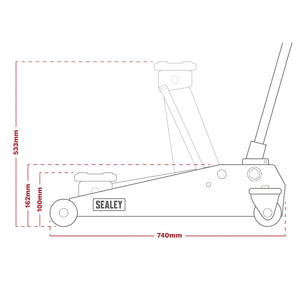 Sealey Trolley Jack 3 Tonne Low Profile Rocket Lift Yellow