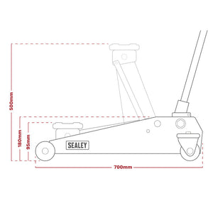 Sealey Viking 3 Tonne Low Profile Professional Trolley Jack, Rocket Lift