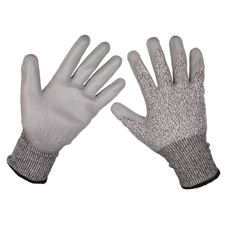 Sealey Anti-Cut PU Gloves Large (Cut Level C) - Pair