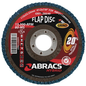 Abracs Hybrid Flap Disc 115mm x 22mm x 60/40Grit