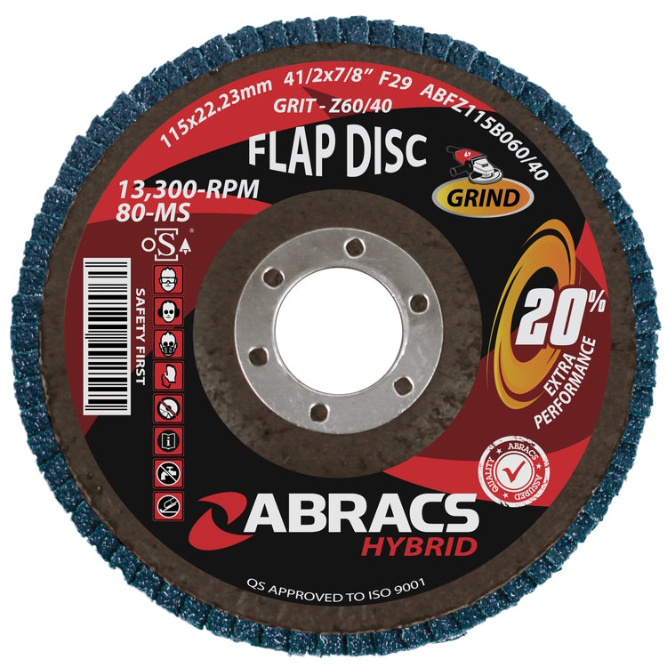 Abracs Hybrid Flap Disc 115mm x 22mm x 60/40Grit