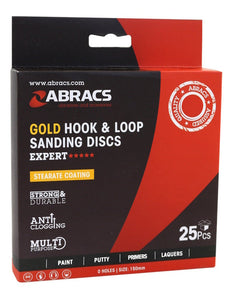 Abracs "Gold" Hook & Loop 150mm x 40Grit - 0 Hole - Pack 25