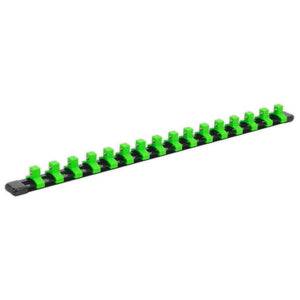 Sealey Socket Retaining Rail, 16 Clips 3/8" Sq Drive - Hi-Vis Green (Premier)