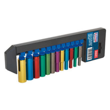 Load image into Gallery viewer, Sealey Multi-Coloured Socket Set 12pc 1/4&quot; Sq Drive Deep WallDrive Metric (Premier)
