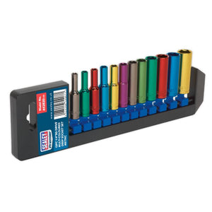 Sealey Multi-Coloured Socket Set 12pc 1/4" Sq Drive Deep WallDrive Metric (Premier)