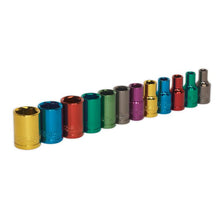 Load image into Gallery viewer, Sealey Multi-Coloured Socket Set 12pc 1/4&quot; Sq Drive 6pt WallDrive Metric (Premier)
