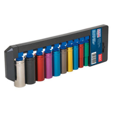 Load image into Gallery viewer, Sealey Multi-Coloured Socket Set 10pc 3/8&quot; Sq Drive 6pt Deep WallDrive Metric (Premier)
