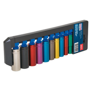 Sealey Multi-Coloured Socket Set 10pc 3/8" Sq Drive 6pt Deep WallDrive Metric (Premier)