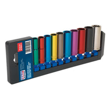 Load image into Gallery viewer, Sealey Multi-Coloured Socket Set 10pc 3/8&quot; Sq Drive 6pt Deep WallDrive Metric (Premier)
