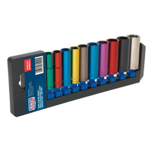 Sealey Multi-Coloured Socket Set 10pc 3/8" Sq Drive 6pt Deep WallDrive Metric (Premier)