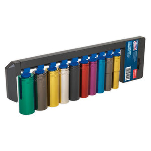 Sealey Multi-Coloured Socket Set 10pc 1/2" Sq Drive 6pt Deep WallDrive Metric (Premier)