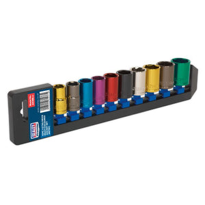 Sealey Multi-Coloured Socket Set 10pc 1/2" Sq Drive WallDrive Metric (Premier)