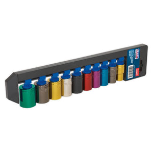 Sealey Multi-Coloured Socket Set 10pc 1/2" Sq Drive WallDrive Metric (Premier)