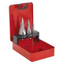 Load image into Gallery viewer, Sealey HSS M2 Step Drill Bit Set 3pc - Spiral Flute
