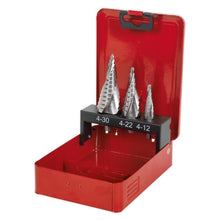 Load image into Gallery viewer, Sealey HSS M2 Step Drill Bit Set 3pc - Spiral Flute
