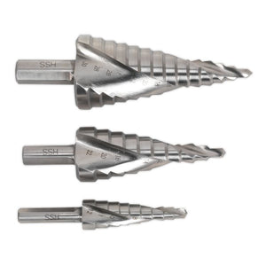 Sealey HSS M2 Step Drill Bit Set 3pc - Spiral Flute