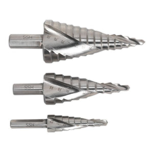 Sealey HSS 4341 Step Drill Bit Set 3pc Spiral Flute