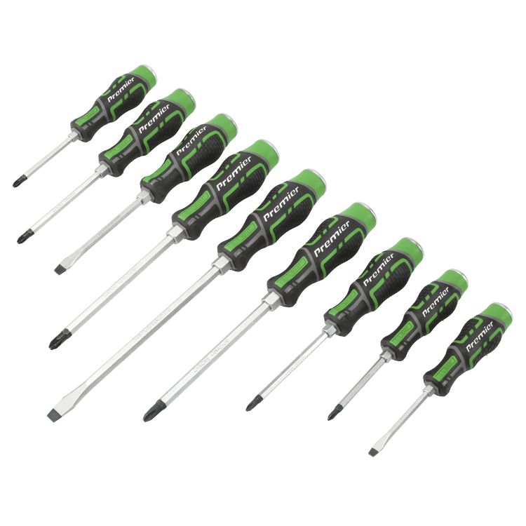 Sealey Hammer-Thru Screwdriver Set - Hi-Vis Green 9pc (Premier)