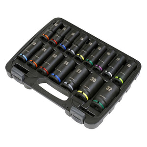 Sealey Impact Socket Set 16pc 1/2" Sq Drive Deep Metric Colour-Coded (Premier)