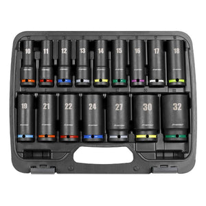 Sealey Impact Socket Set 16pc 1/2" Sq Drive Deep Metric Colour-Coded (Premier)