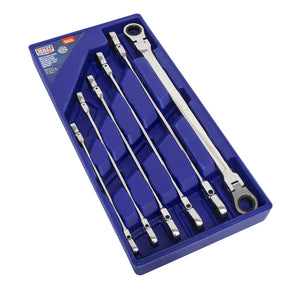 Sealey Flexi-Head Double End Ratchet Ring Spanner Set 6pc Extra-Long Metric (Premier)