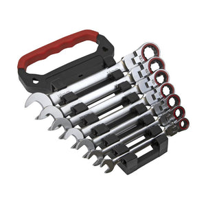 Sealey Flexi-Head Ratchet Combination Spanner Set 7pc Metric Platinum Series (Premier)