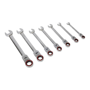 Sealey Flexi-Head Ratchet Combination Spanner Set 7pc Metric Platinum Series (Premier)