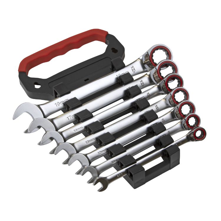 Sealey Reversible Ratchet Combination Spanner Set 7pc Metric Platinum Series (Premier)