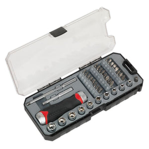 Sealey Fine Tooth Ratchet Screwdriver Socket & Bit Set 38pc (Premier)