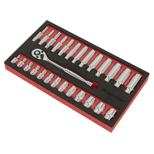 Sealey Ratchet Wrench & Socket Set 1/4" Sq Drive 27pc (Premier)