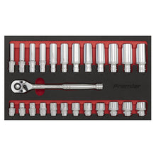 Load image into Gallery viewer, Sealey Ratchet Wrench &amp; Socket Set 3/8&quot; Sq Drive 25pc (Premier)
