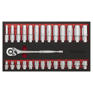 Sealey Ratchet Wrench & Socket Set 1/2" Sq Drive 27pc (Premier)