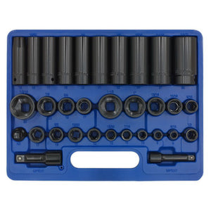 Sealey Impact Socket Set 32pc Standard/Deep 3/8" & 1/2" Sq Drive Metric/Imperial (Premier)