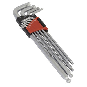 Sealey Ball-End Hex Key Set 9pc Extra-Long Lock-On - Imperial (Premier)