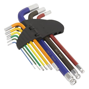 Sealey Ball-End Hex Key Set 9pc Colour-Coded Long - Metric (Premier)