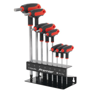 Sealey Ball-End Hex Key Set 8pc T-Handle Metric - Metal Stand, Wall Mounting (Premier)