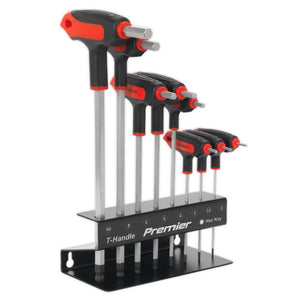 Sealey Ball-End Hex Key Set 8pc T-Handle Metric - Metal Stand, Wall Mounting (Premier)