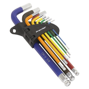 Sealey Ball-End Hex Key Set 9pc Long Colour-Coded - Imperial (Premier)