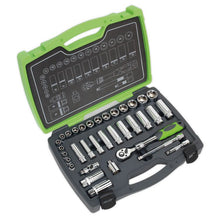 Load image into Gallery viewer, Sealey Socket Set 34pc 3/8&quot; Sq Drive 6pt WallDrive 72-Tooth Metric (Premier)
