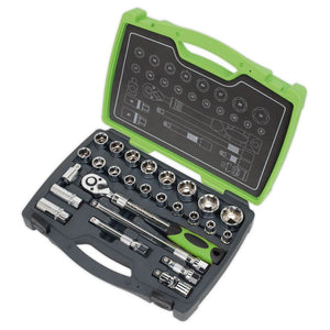 Sealey Socket Set 26pc 1/2" Sq Drive 6pt WallDrive 72-Tooth Metric (Premier)