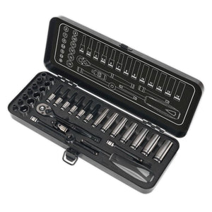 Sealey Socket Set 32pc 1/4" Sq Drive 6pt WallDrive Metric Black Series (Premier)