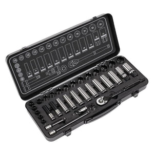 Sealey Socket Set 34pc 3/8" Sq Drive WallDrive Metric Black Series (Premier)