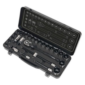 Sealey Socket Set 28pc 1/2" Sq Drive 6pt WallDrive Metric Black Series (Premier)