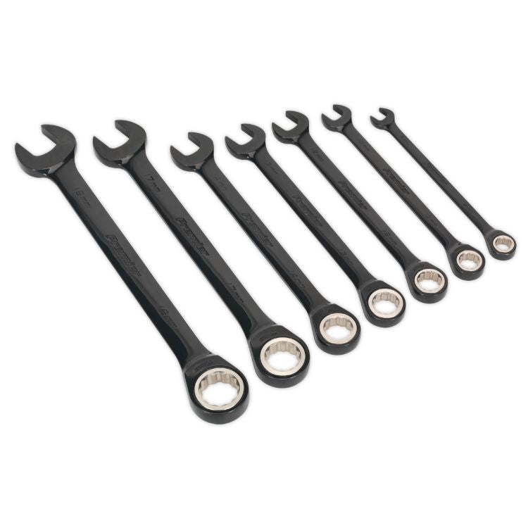 Sealey Combination Ratchet Spanner Set 7pc Metric - Black Series (Premier)