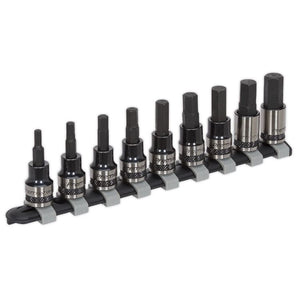 Sealey Hex Key Socket Bit Set 9pc 3/8" Sq Drive - Metric Black (Premier)