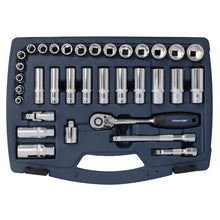 Load image into Gallery viewer, Sealey Socket Set 34pc 3/8&quot; Sq Drive 6pt WallDrive 48-Tooth Metric (Premier)
