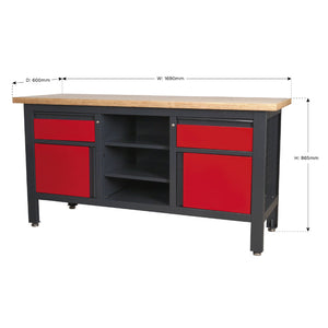 Sealey Workstation, 2 Drawers, 2 Cupboards & Open Storage