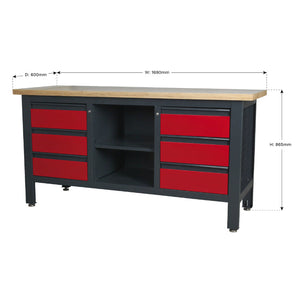 Sealey Workstation, 6 Drawers & Open Storage