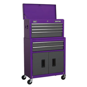 Sealey Topchest & Rollcab Combination 6 Drawer Ball-Bearing Slides - Purple/Grey & 170pc Tool Kit