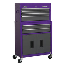 Load image into Gallery viewer, Sealey Topchest &amp; Rollcab Combination 6 Drawer Ball-Bearing Slides - Purple/Grey
